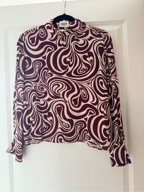 Claudie Pierlot Burgundy Swirl-Print Long Sleeve Blouse